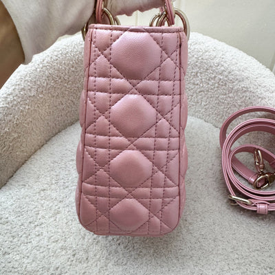 (Nov 2023 Receipt) Dior Small Lady Dior in Iridescent Hibiscus Pink Lambskin and GHW