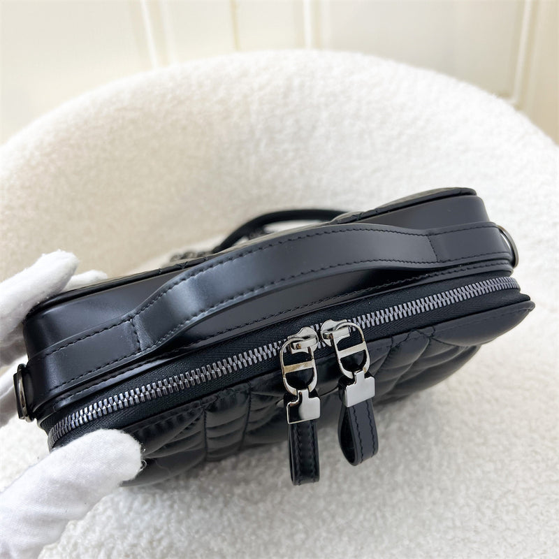 Dior Caro Box Bag with Chain in Black Calfskin and Dark SHW