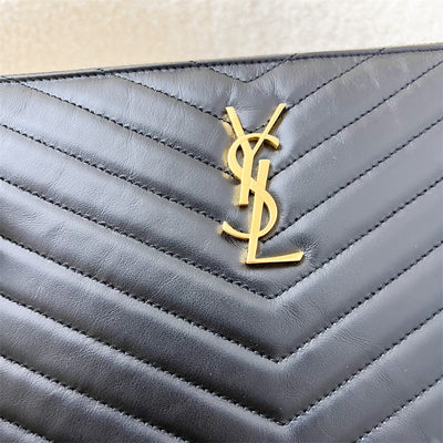 Saint Laurent YSL Small Pouch in Black Lambskin and GHW