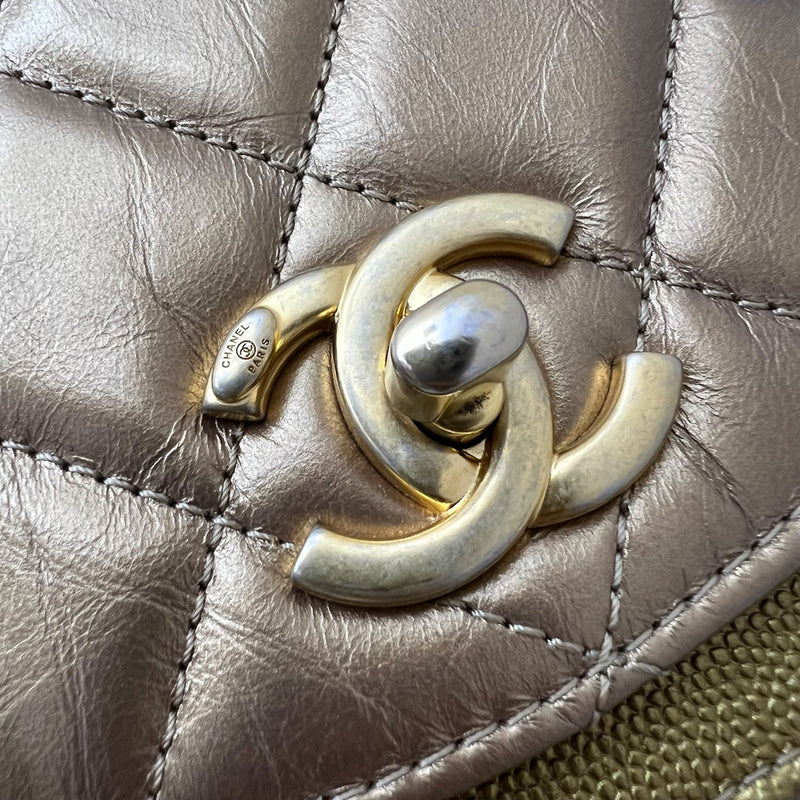 Chanel Seasonal Flap Bag in Gold Shiny Calfskin / Caviar and AGHW