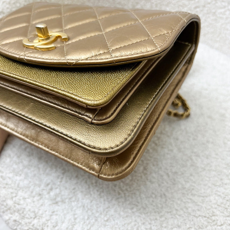 Chanel Seasonal Flap Bag in Gold Shiny Calfskin / Caviar and AGHW