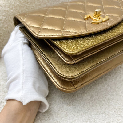 Chanel Seasonal Flap Bag in Gold Shiny Calfskin / Caviar and AGHW