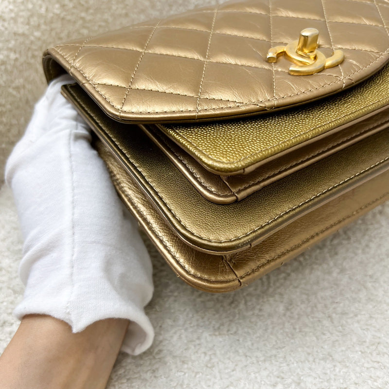 Chanel Seasonal Flap Bag in Gold Shiny Calfskin / Caviar and AGHW