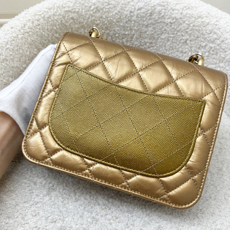 Chanel Seasonal Flap Bag in Gold Shiny Calfskin / Caviar and AGHW
