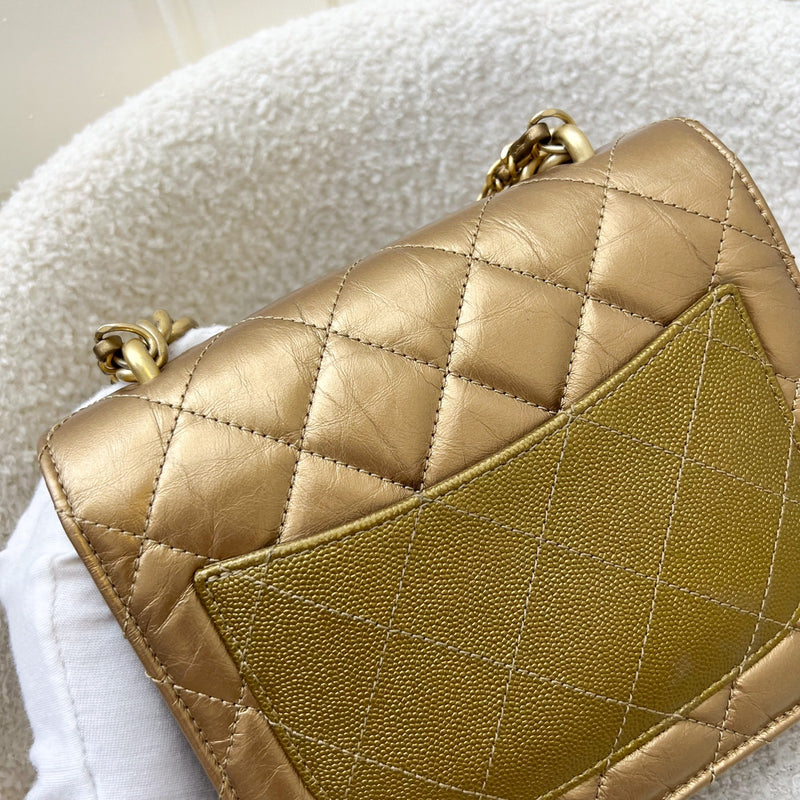 Chanel Seasonal Flap Bag in Gold Shiny Calfskin / Caviar and AGHW