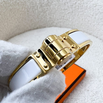 Hermes Charniere Bracelet in White Blanc Enamel and GHW