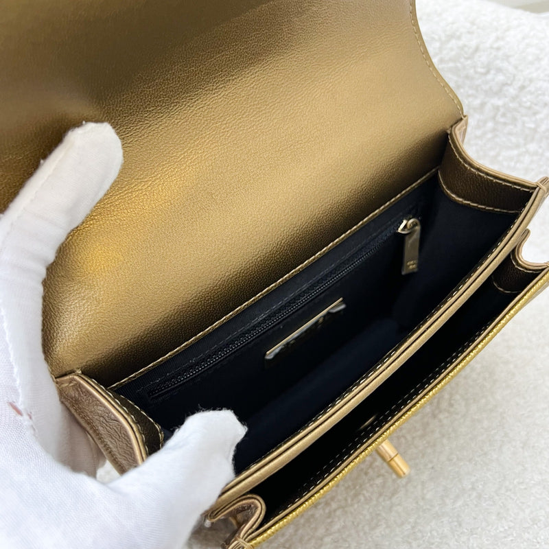 Chanel Seasonal Flap Bag in Gold Shiny Calfskin / Caviar and AGHW