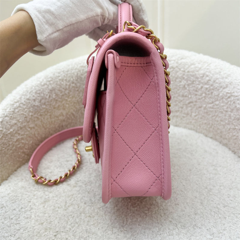 Chanel 22K Seasonal Flap with Top Handle in Pink Caviar AGHW