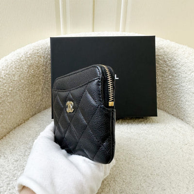 Chanel Classic Zipped Card Holder / Small Wallet in Black Caviar LGHW