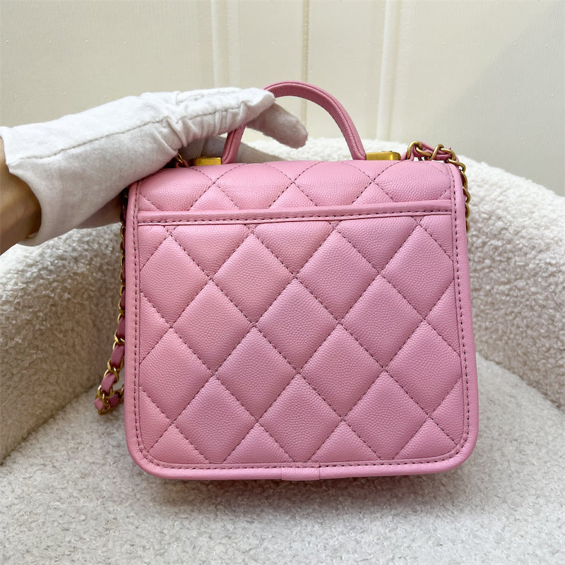 Chanel 22K Seasonal Flap with Top Handle in Pink Caviar AGHW