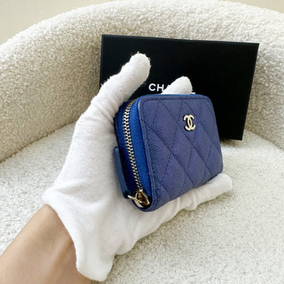 Chanel Zippy Card Holder in Iridescent Blue Grained Calfskin and LGHW