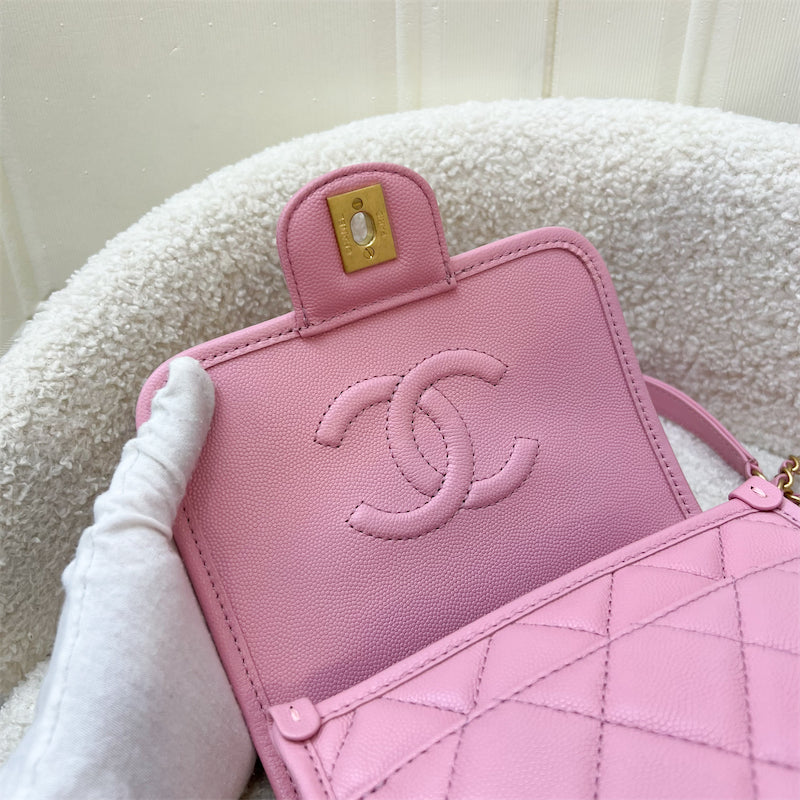 Chanel 22K Seasonal Flap with Top Handle in Pink Caviar AGHW