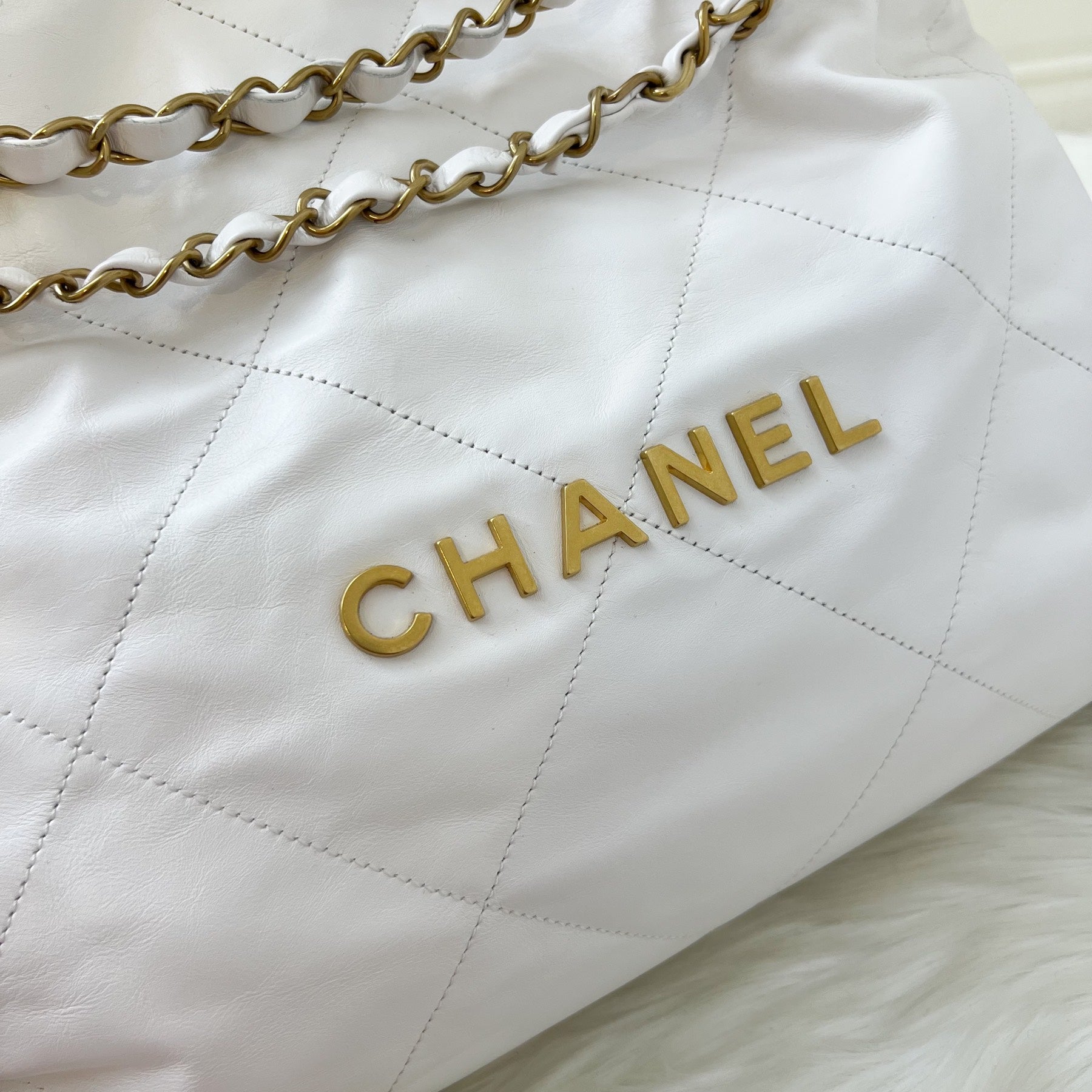 Chanel 22A Hobo Bag With Gold Coin In White - Praise To Heaven