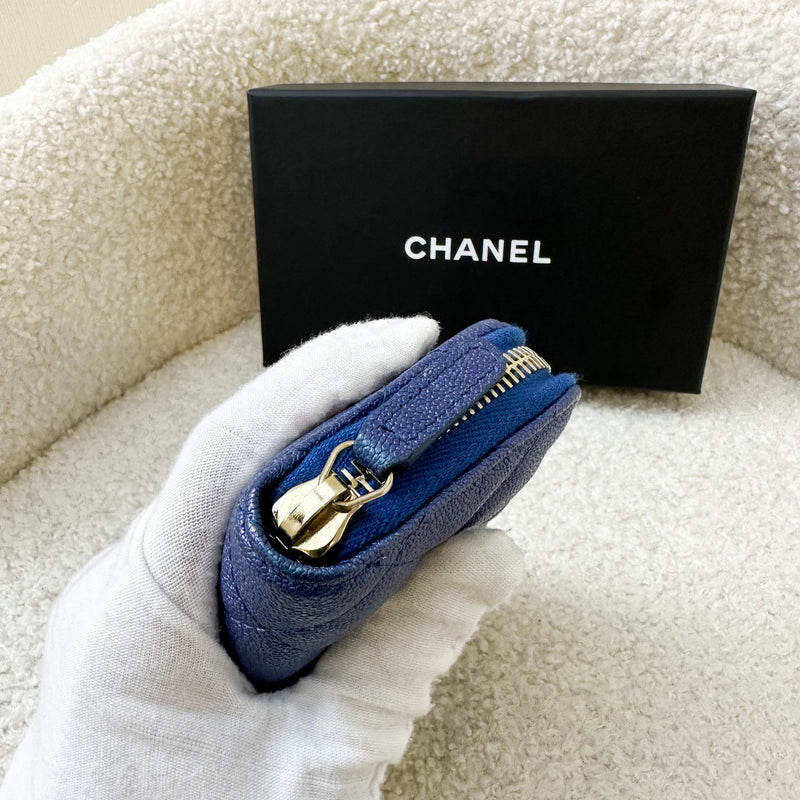 Chanel Zippy Card Holder in Iridescent Blue Grained Calfskin and LGHW