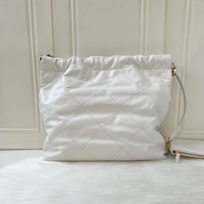 Chanel 22 Medium Hobo Bag in White Calfskin and GHW