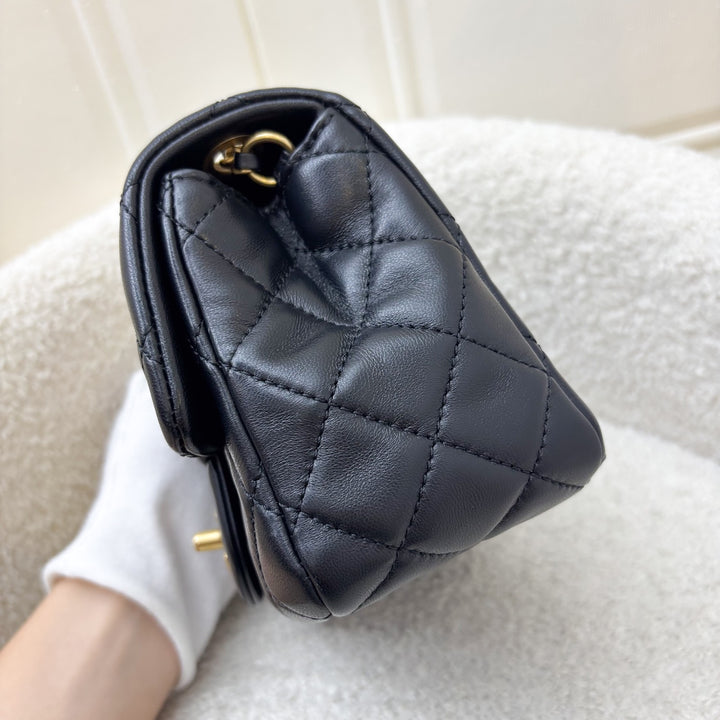 Chanel 22C Pearl Crush Square Mini Flap in Black Lambskin and AGHW