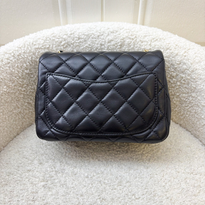 Chanel 22C Pearl Crush Square Mini Flap in Black Lambskin and AGHW