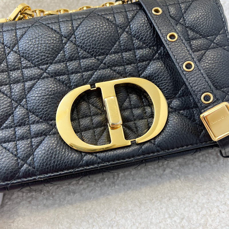 Dior Small Caro Flap Bag in Black Grained Calfskin GHW