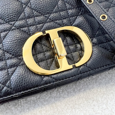 Dior Small Caro Flap Bag in Black Grained Calfskin GHW