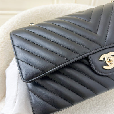 Chanel Medium Classic Flap CF in Chevron Quilted Black Lambskin and LGHW