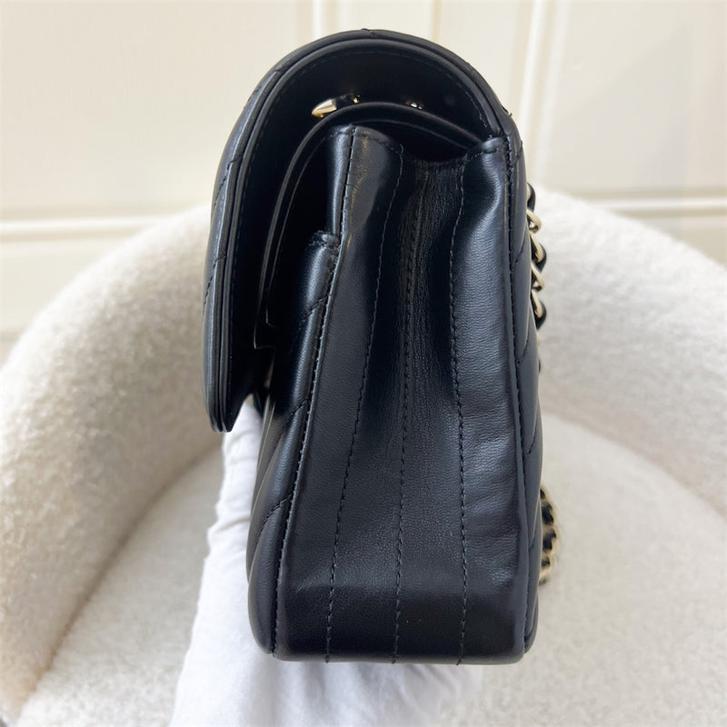 Chanel Medium Classic Flap CF in Chevron Quilted Black Lambskin and LGHW