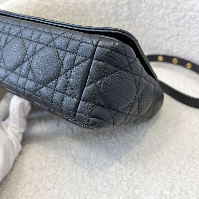 Dior Small Caro Flap Bag in Black Grained Calfskin GHW