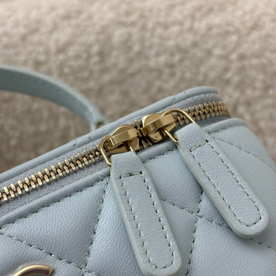 Chanel Classic Top Handle Small Vanity in 21K Baby Blue Lambskin LGHW