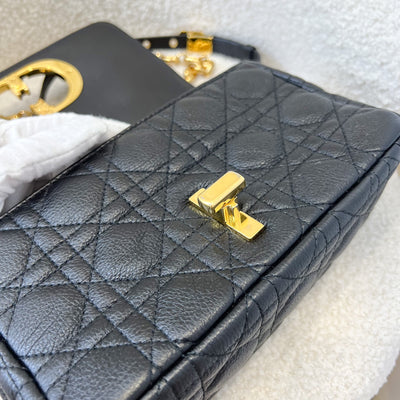 Dior Small Caro Flap Bag in Black Grained Calfskin GHW