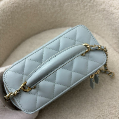 Chanel Classic Top Handle Small Vanity in 21K Baby Blue Lambskin LGHW