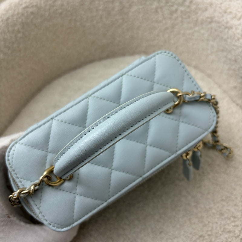 Chanel Classic Top Handle Small Vanity in 21K Baby Blue Lambskin LGHW