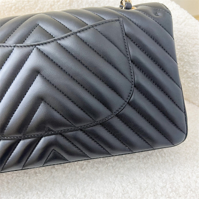 Chanel Medium Classic Flap CF in Chevron Quilted Black Lambskin and LGHW