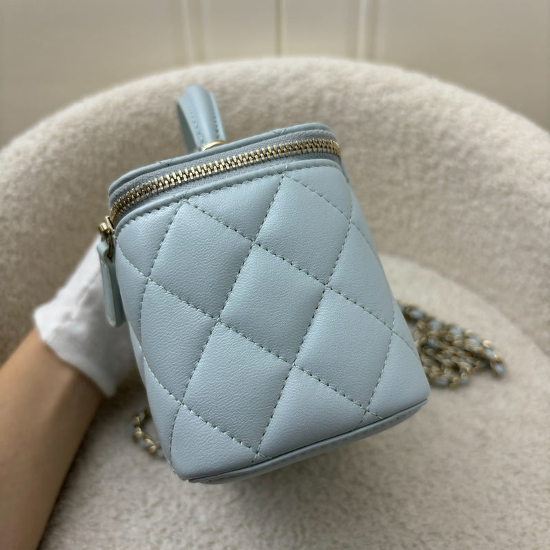 Chanel Classic Top Handle Small Vanity in 21K Baby Blue Lambskin LGHW