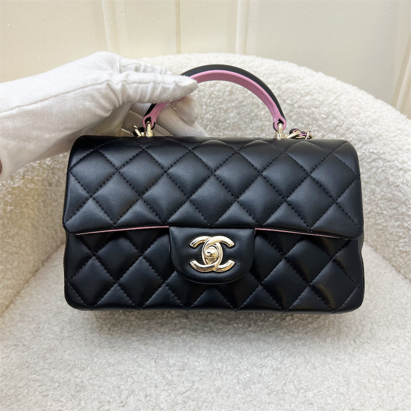 Chanel Top Handle Mini Rectangle Flap in Black and Pink Lambskin LGHW