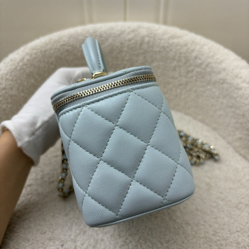 Chanel Classic Top Handle Small Vanity in 21K Baby Blue Lambskin LGHW