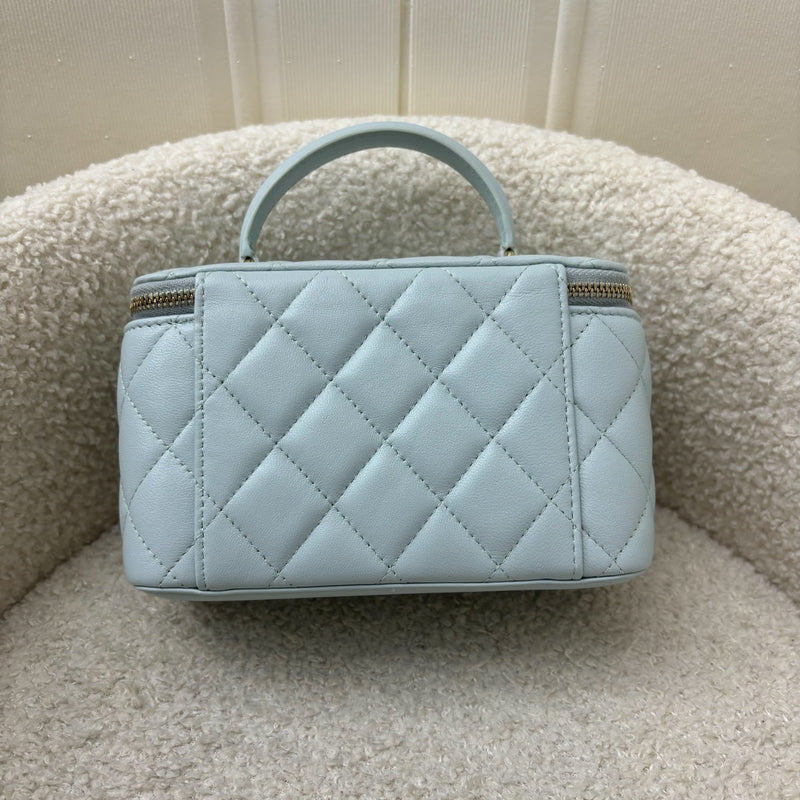 Chanel Classic Top Handle Small Vanity in 21K Baby Blue Lambskin LGHW