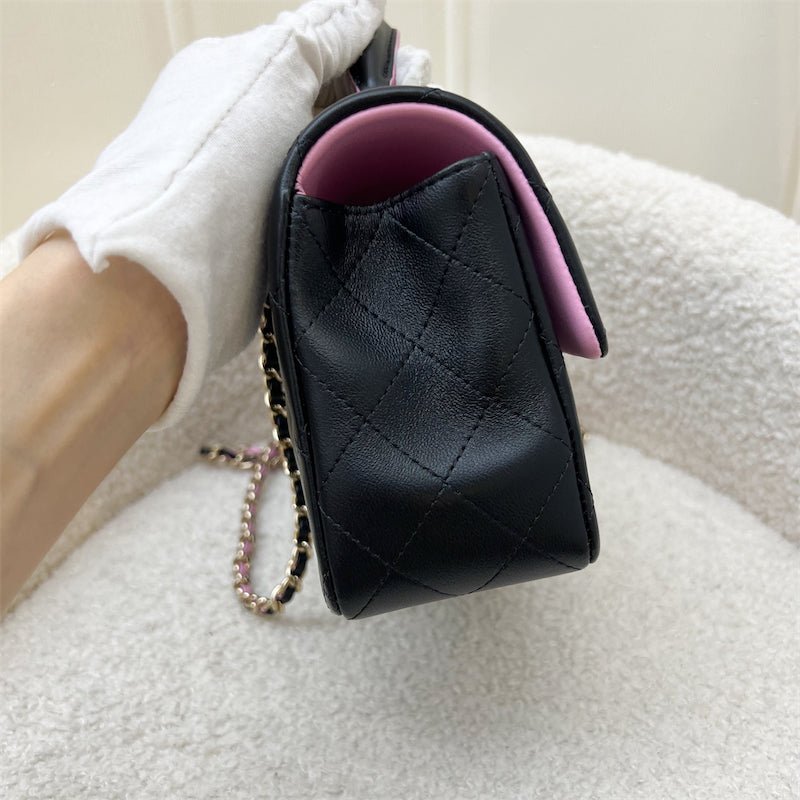 Chanel Top Handle Mini Rectangle Flap in Black and Pink Lambskin LGHW