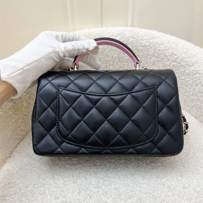 Chanel Top Handle Mini Rectangle Flap in Black and Pink Lambskin LGHW