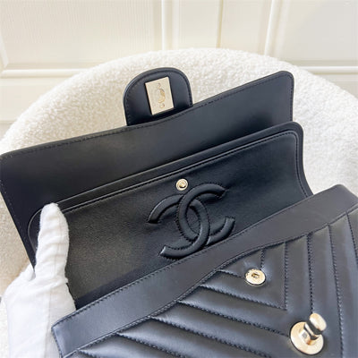 Chanel Medium Classic Flap CF in Chevron Quilted Black Lambskin and LGHW