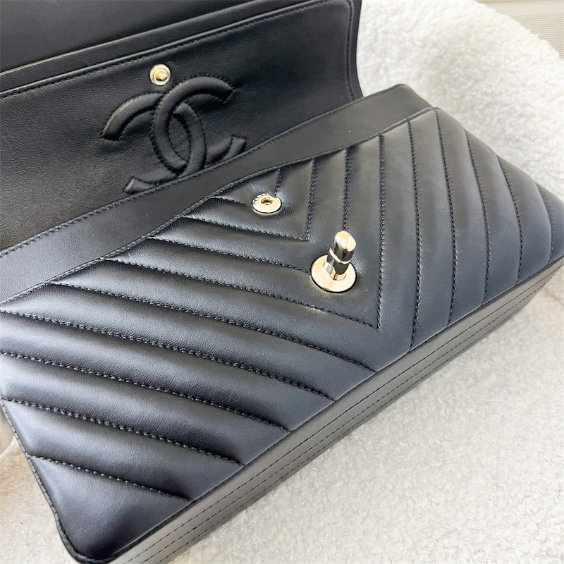 Chanel Medium Classic Flap CF in Chevron Quilted Black Lambskin and LGHW