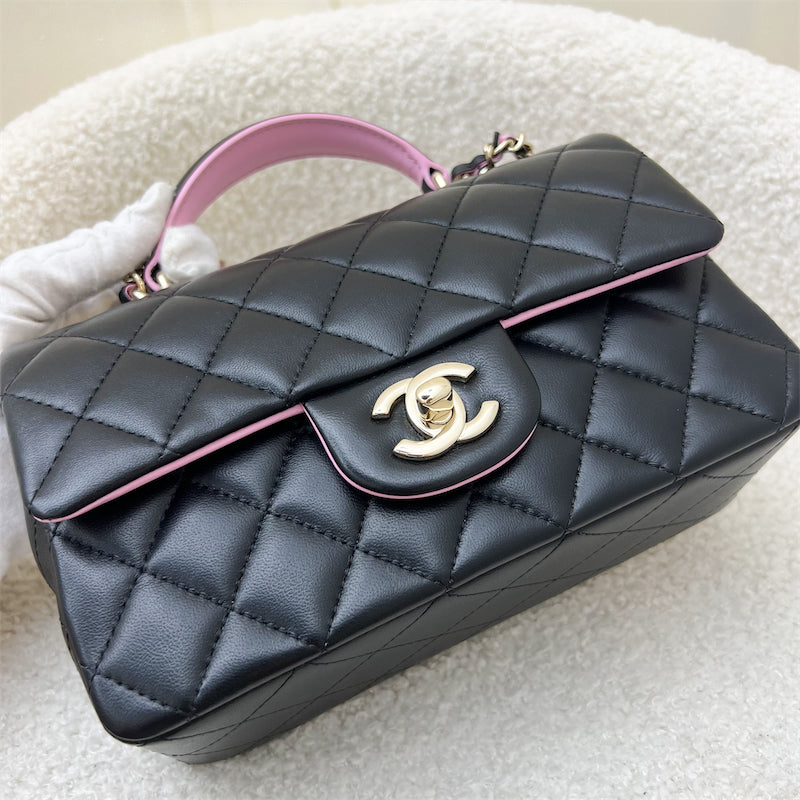 Chanel Top Handle Mini Rectangle Flap in Black and Pink Lambskin LGHW