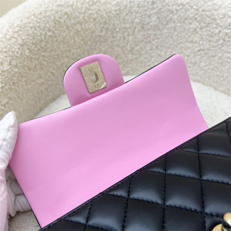 Chanel Top Handle Mini Rectangle Flap in Black and Pink Lambskin LGHW