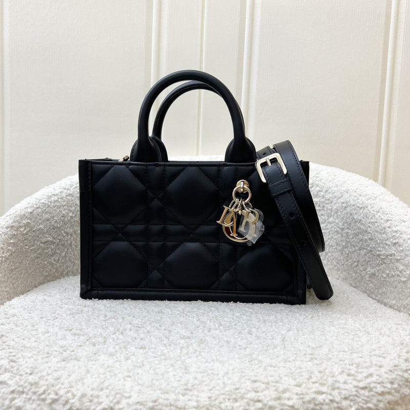 Dior Mini Book Tote in Black Macrocannage Lambskin and LGHW (Model: S5573OWHP)