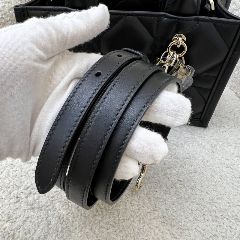 Dior Mini Book Tote in Black Macrocannage Lambskin and LGHW (Model: S5573OWHP)