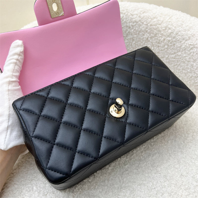 Chanel Top Handle Mini Rectangle Flap in Black and Pink Lambskin LGHW