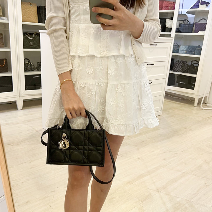 Dior Mini Book Tote in Black Macrocannage Lambskin and LGHW (Model:  S5573OWHP)