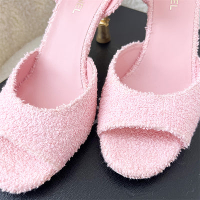 Chanel Peep Toe Heels in Pink Cotton Tweed Size 37