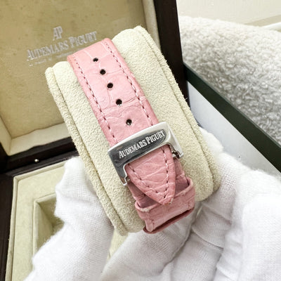 Audemars Vintage Piguet Royal Oak 33mm Lady Watch in Steel with Factory Set Diamond Bezel and Pink Crocodile Strap (Model: 67601ST.ZZ.D012CR.01)