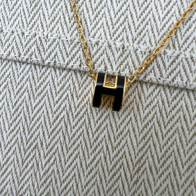 Hermes Mini Pop H Pendant Necklace in Noir Black Enamel GHW