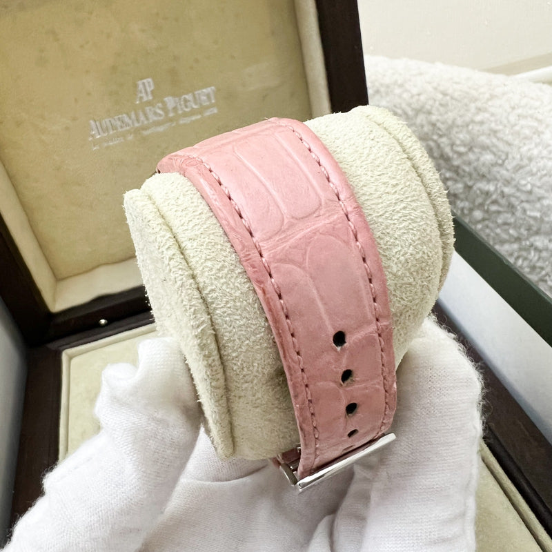 Audemars Vintage Piguet Royal Oak 33mm Lady Watch in Steel with Factory Set Diamond Bezel and Pink Crocodile Strap (Model: 67601ST.ZZ.D012CR.01)