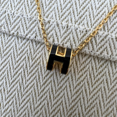 Hermes Mini Pop H Pendant Necklace in Noir Black Enamel GHW